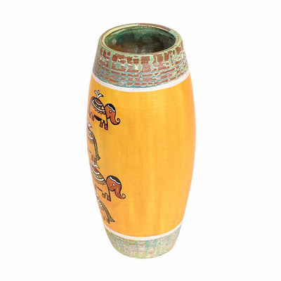 Happy Elephant Scratched Yellow Vase (4x4x9") - Decor & Living - 2