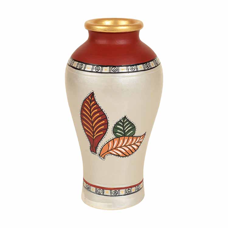 Silver Bloom Earthen Vase Handpainted in Tribal Art (9x5") - Decor & Living - 3