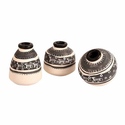 Vase Earthen Miniatures White Warli - Set of 3 - Decor & Living - 3