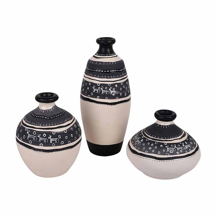 Vase Earthen White Warli - Set of 3 (5/6/3.4") - Decor & Living - 3
