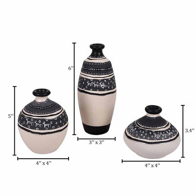 Vase Earthen White Warli - Set of 3 (5/6/3.4") - Decor & Living - 4