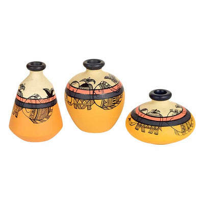 Yellow Terracotta Vases with Madhubani Tattoo Art - Decor & Living - 2