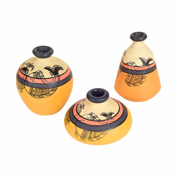 Yellow Terracotta Vases with Madhubani Tattoo Art - Decor & Living - 3