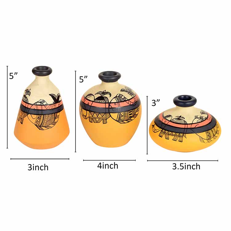 Yellow Terracotta Vases with Madhubani Tattoo Art - Decor & Living - 4