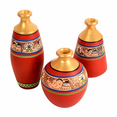 Vase Earthen Red Madhubani - Set of 3 (6/5/5") - Decor & Living - 2