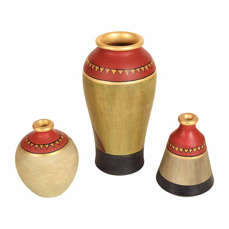 Mud Red Earthen Miniature Vases with Warli Art - Decor & Living - 5