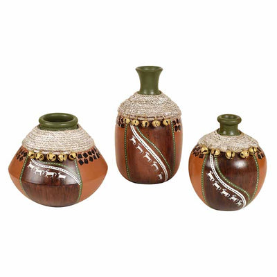 Coco-F Jute Embellished Earthen Vases in Warli Art - Decor & Living - 2