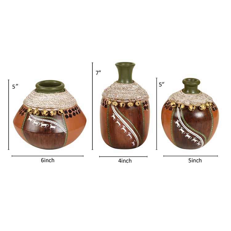 Coco-F Jute Embellished Earthen Vases in Warli Art - Decor & Living - 4