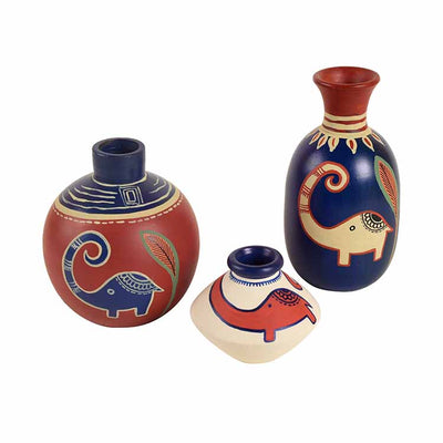 Happy Elephant Vases - Set of 3 in Red/Blue/White - Decor & Living - 2