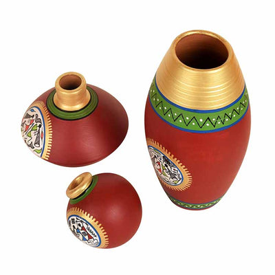 Rustic Warli Vases - Set of 3 in Red - Decor & Living - 2