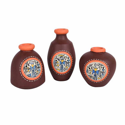 Vase Earthen Miniatures Brown Warli - Set of 3 - Decor & Living - 2