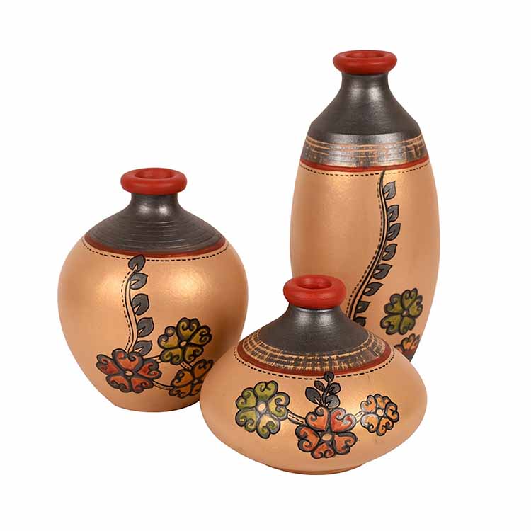 Vase Earthen Simmer Gold Madhubani - Set of 3 - Decor & Living - 2