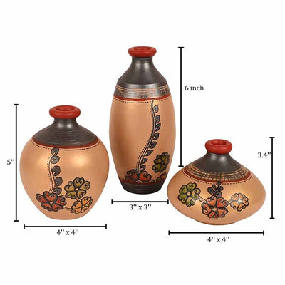 Vase Earthen Simmer Gold Madhubani - Set of 3 - Decor & Living - 4