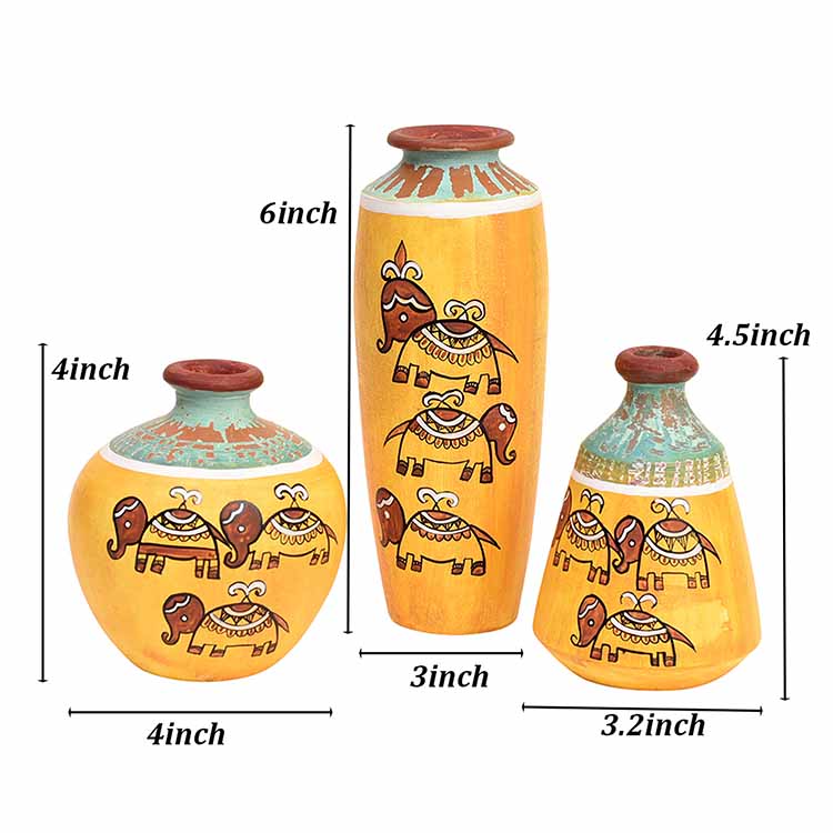 Happy Elephant Scratched Yellow Vase - Set of 3 - Decor & Living - 4