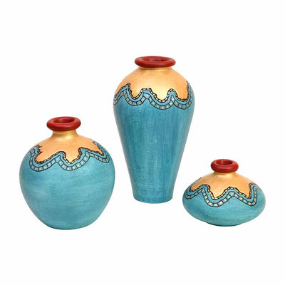Turquoise Blue Golden Glaze Vase - Set of 3 - Decor & Living - 3