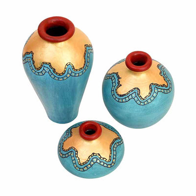Turquoise Blue Golden Glaze Vase - Set of 3 - Decor & Living - 2