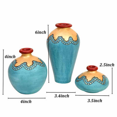 Turquoise Blue Golden Glaze Vase - Set of 3 - Decor & Living - 4