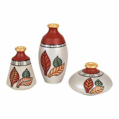 Silver Bloom Earthen Vases Handpainted in Tribal Art - Decor & Living - 2
