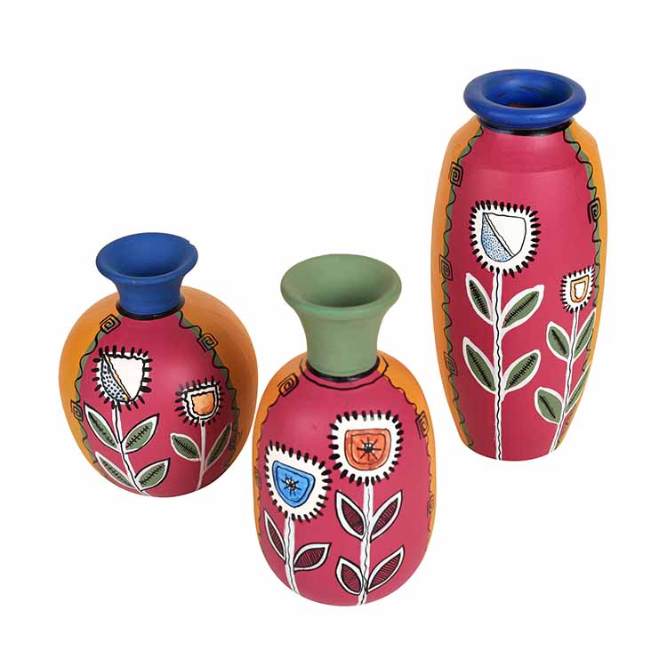 Smiling Flowers Colorful Vases - Set of 3 in Magenta - Decor & Living - 2