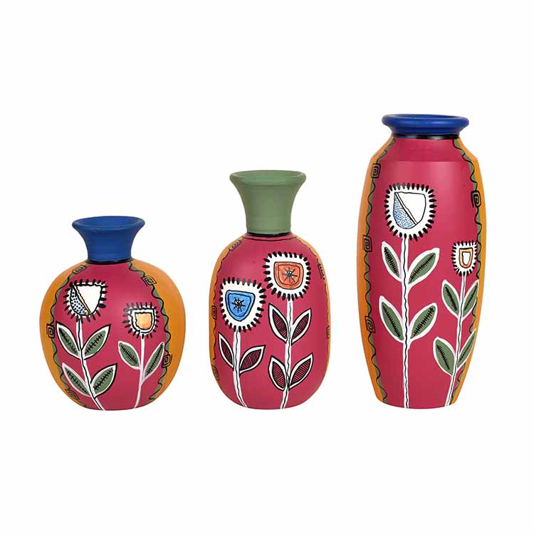 Smiling Flowers Colorful Vases - Set of 3 in Magenta - Decor & Living - 5