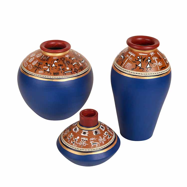 Exotic Warli Vases in Blue Color - Set of 3 - Decor & Living - 2