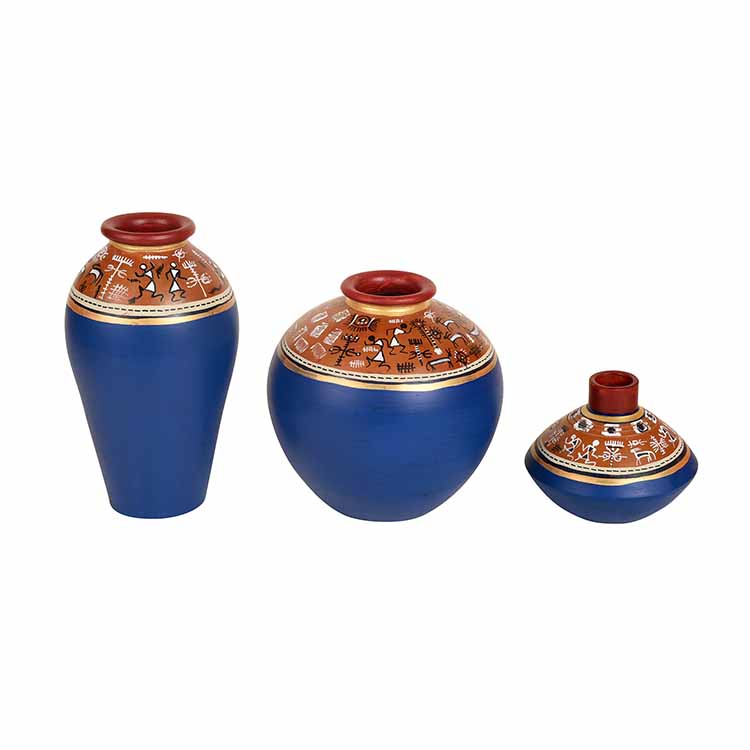 Exotic Warli Vases in Blue Color - Set of 3 - Decor & Living - 5