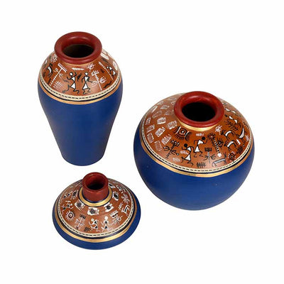 Exotic Warli Vases in Blue Color - Set of 3 - Decor & Living - 3