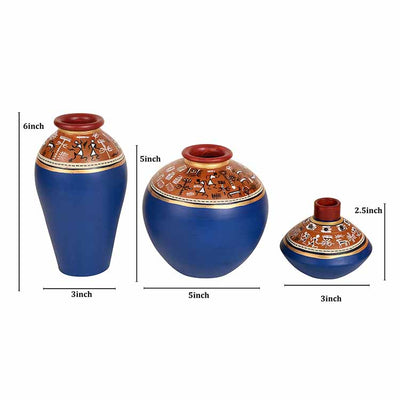 Exotic Warli Vases in Blue Color - Set of 3 - Decor & Living - 4