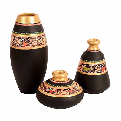 Vase Earthen Black Madhubani - Set of 3 - Decor & Living - 2