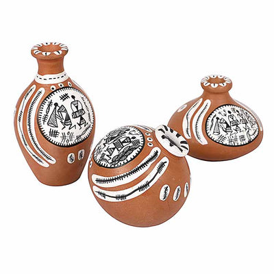 Vase Earthen Miniatures Natural Warli - Set of 3 (2.4/2/2") - Decor & Living - 2