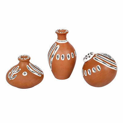 Vase Earthen Miniatures Natural Warli - Set of 3 (2.4/2/2") - Decor & Living - 4