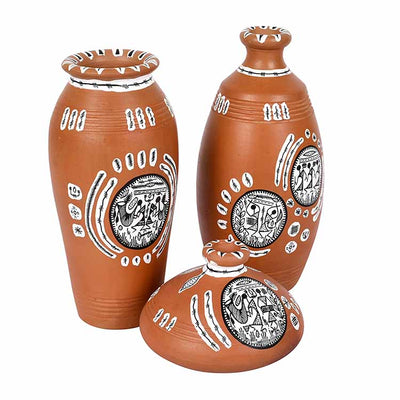 Vase Earthen Natural Warli - Set of 3 (6/6/3") - Decor & Living - 2