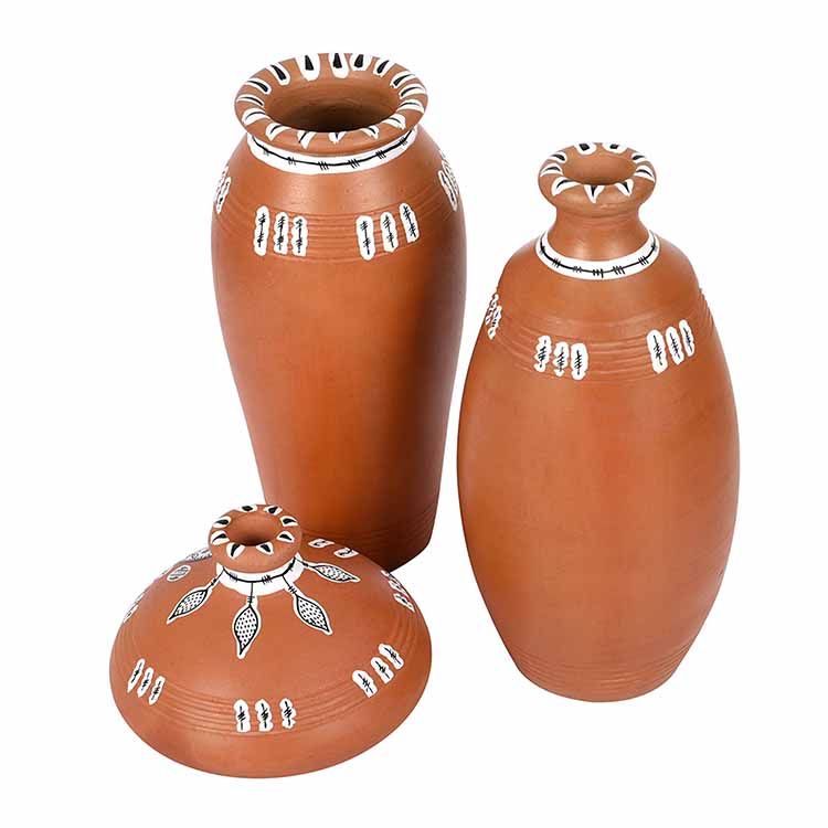 Vase Earthen Natural Warli - Set of 3 (6/6/3") - Decor & Living - 4