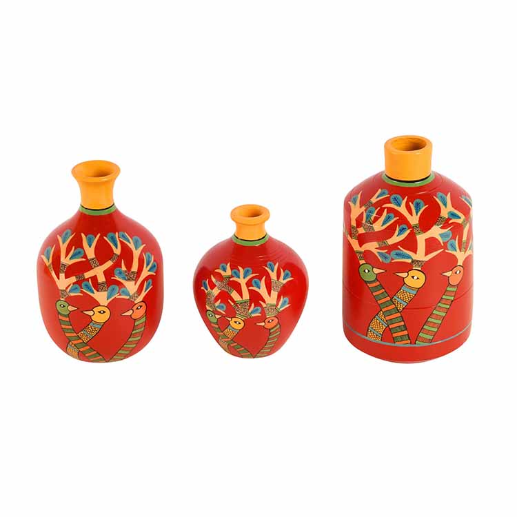 Chirping Birds Terracotta Vase - Set of 3 - Decor & Living - 3