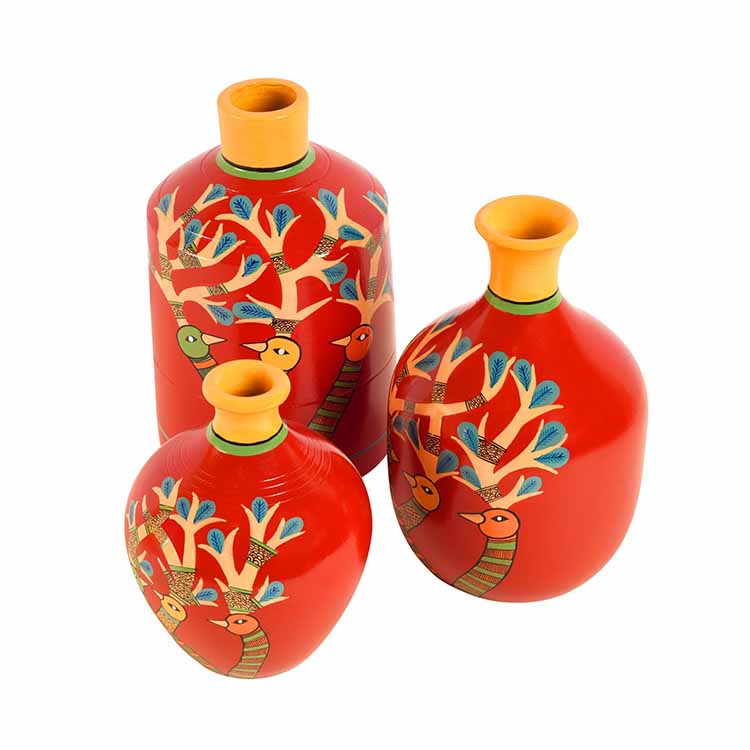 Chirping Birds Terracotta Vase - Set of 3 - Decor & Living - 2