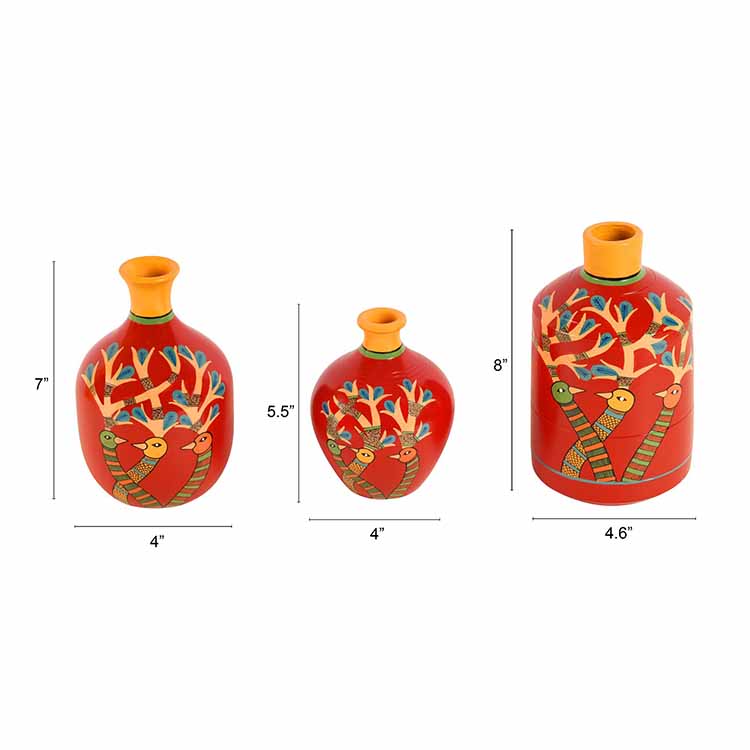 Chirping Birds Terracotta Vase - Set of 3 - Decor & Living - 4