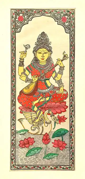 Pattachitra of Devi Saraswati on Tussar Silk PCP-T-92