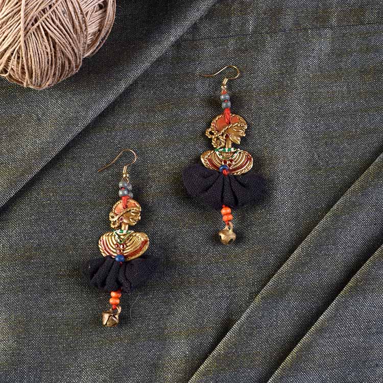 The Dancing Empress Handcrafted Tribal Dhokra Earrings in Jet Black - Fashion & Lifestyle - 1