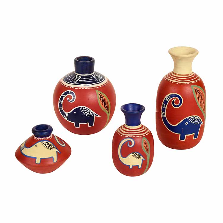 Happy Elephant Vases - Set of 4 in Rustic Red - Decor & Living - 3