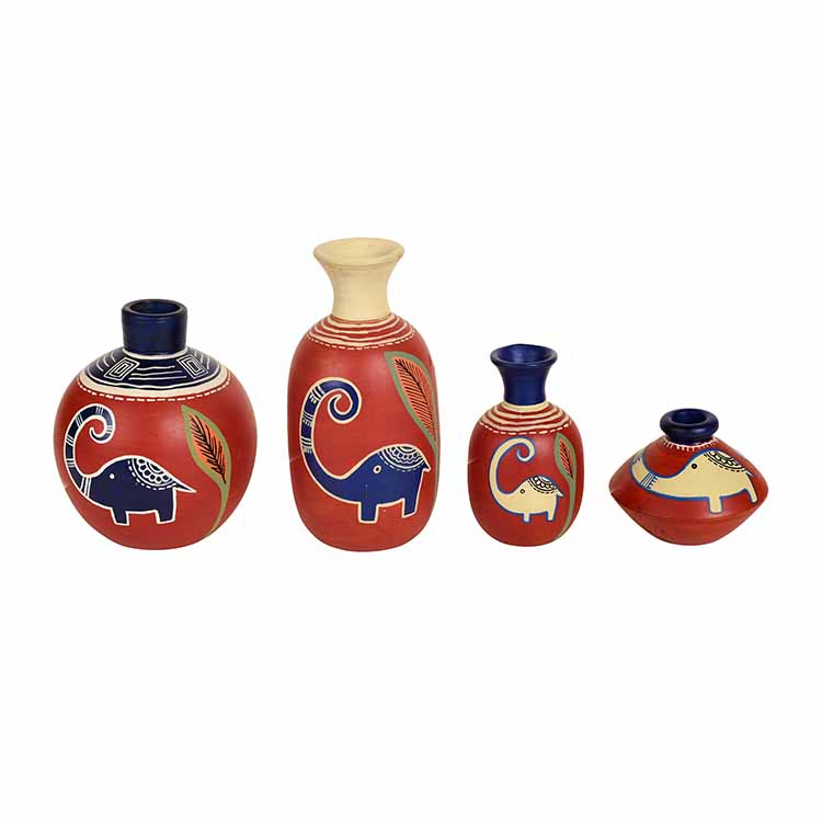 Happy Elephant Vases - Set of 4 in Rustic Red - Decor & Living - 5