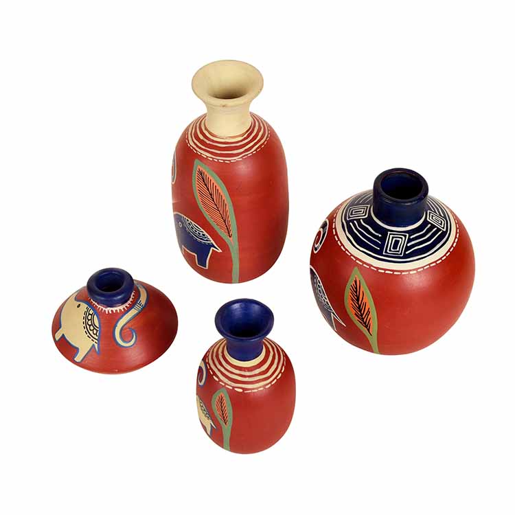 Happy Elephant Vases - Set of 4 in Rustic Red - Decor & Living - 2