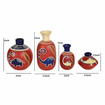 Happy Elephant Vases - Set of 4 in Rustic Red - Decor & Living - 4