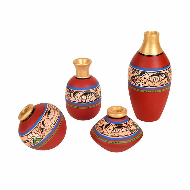 Rustic Madhubani Vases - Set of 4 in Red - Decor & Living - 2