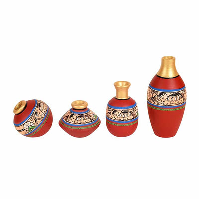 Rustic Madhubani Vases - Set of 4 in Red - Decor & Living - 5