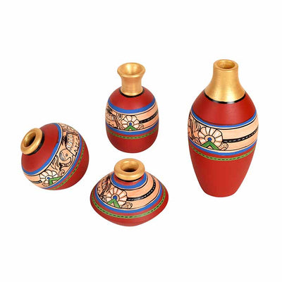 Rustic Madhubani Vases - Set of 4 in Red - Decor & Living - 3