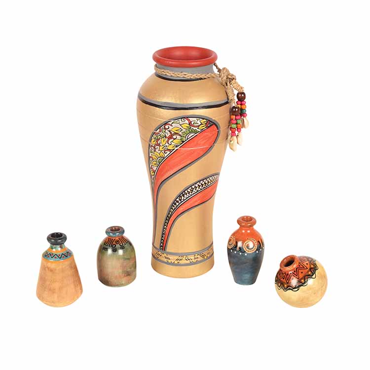 Handcrafted Terracotta Decor Vase Set (Multicolor) - Set of 5 - Decor & Living - 2