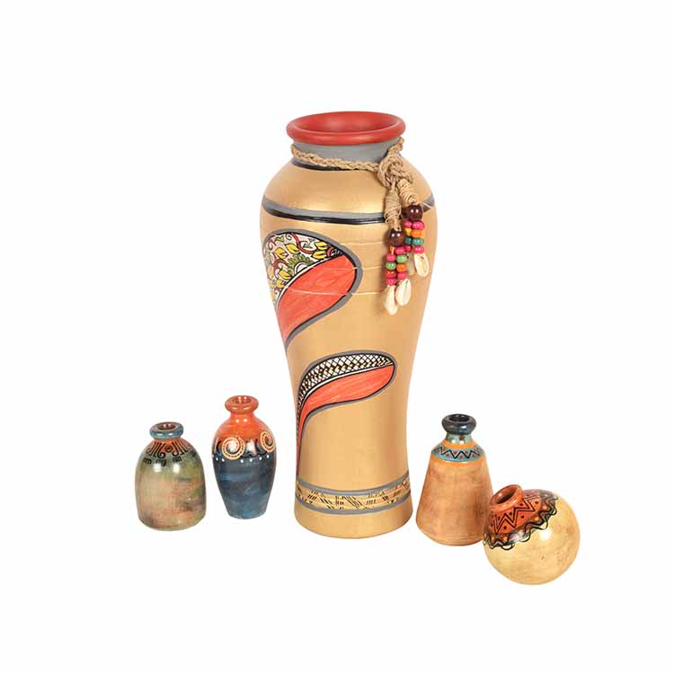Handcrafted Terracotta Decor Vase Set (Multicolor) - Set of 5 - Decor & Living - 3