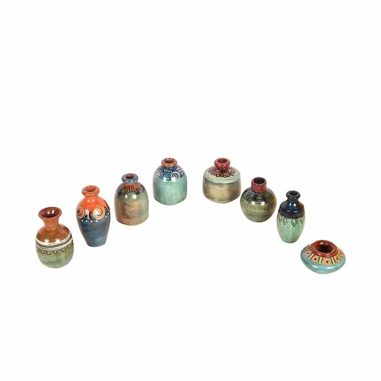 Myriad Hues Terracotta Miniature Decor Vases - Set of 8 - Decor & Living - 3