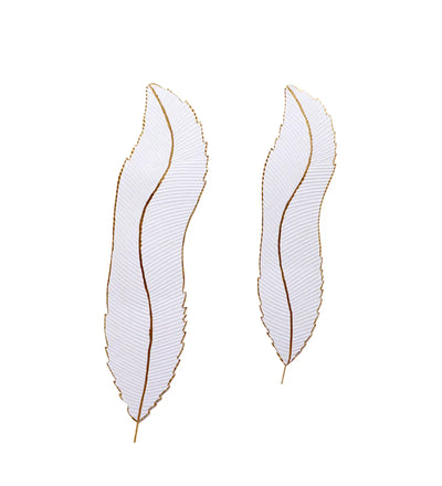 White & Gold Long Leaves Wall Decor Set of 2