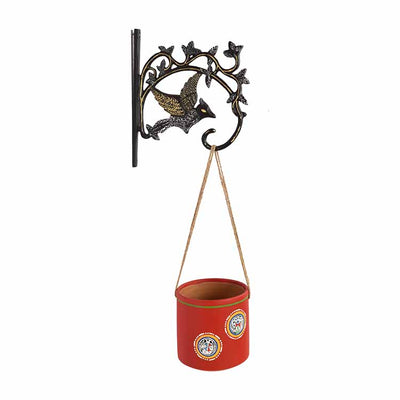 Red Rose Terracotta Hanging Planter with Metal Stand - Decor & Living - 3